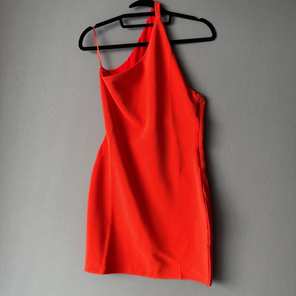 NBD MobWife Office Siren One Shoulder Ribbed Mini‎ Dress M Orange Red NWT